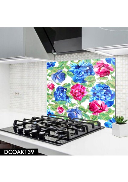 Cam Ocak Arkası Koruyucu | Çiçek Desenli