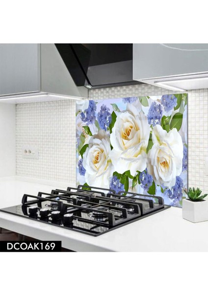 Cam Ocak Arkası Koruyucu | Çiçek Desenli
