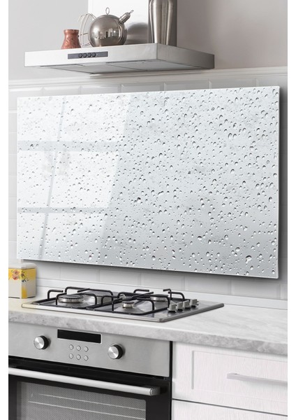 Ocak Arkası Cam Koruyucu Tezgah Ankastre Arkası Koruyucu | Su Damlaları Desenli