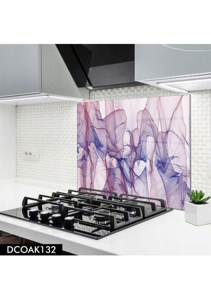 Cam Ocak Arkası Koruyucu | Mor Dali Desenli