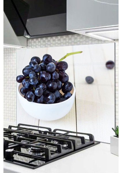 Cam Ocak Arkası Koruyucu Ankastre Arkası Koruyucu | Siyah Üzüm