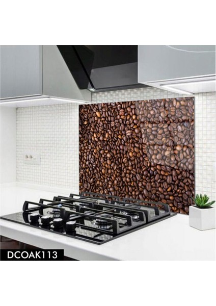 Cam Ocak Arkası Koruyucu | Kahve Çekirdeği Desenli