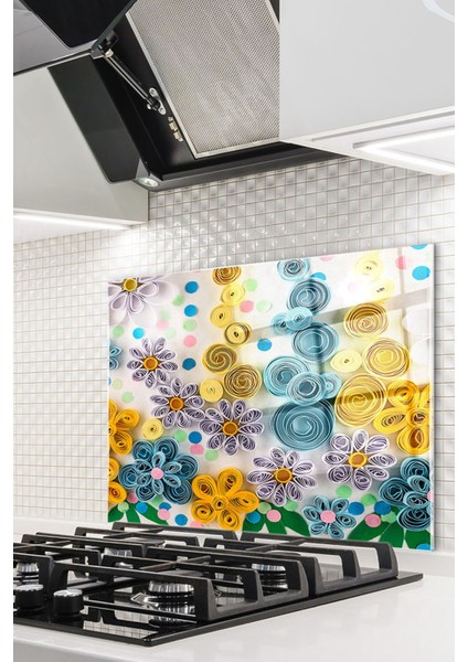 Cam Ocak Arkası Koruyucu Ankastre Arkası Koruyucu | Yapay Çiçekler