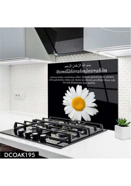 Cam Ocak Arkası Koruyucu | Besmele ve Papatya