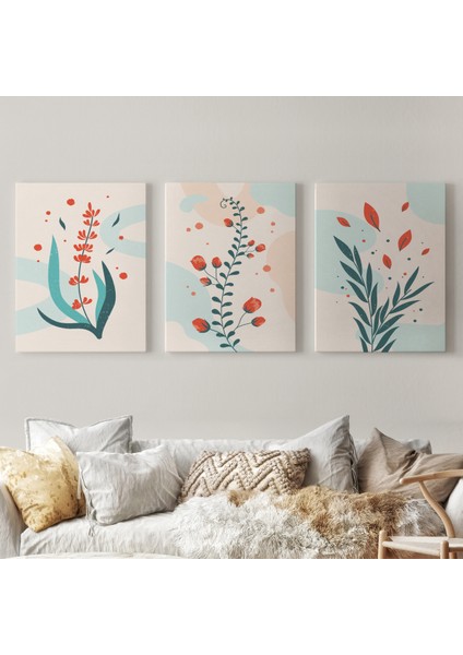 3'lü Tablo Modern Sanat Posterleri Yaz Çiçek Koleksiyonu Dekoratif Duvar Tablo Seti-Aü-22