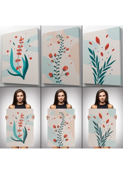 3'lü Tablo Modern Sanat Posterleri Yaz Çiçek Koleksiyonu Dekoratif Duvar Tablo Seti-Aü-22