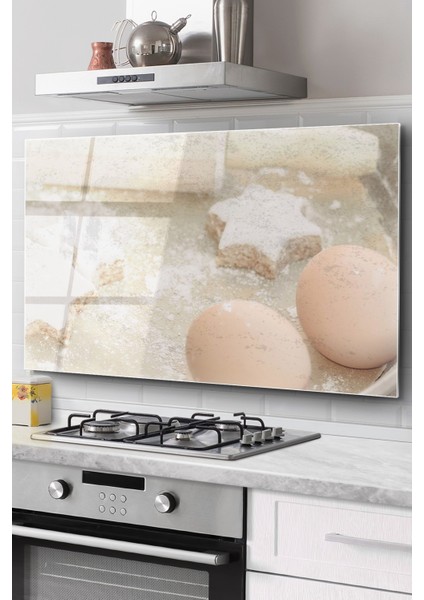 Ocak Arkası Cam Koruyucu Tezgah Ankastre Arkası Koruyucu |kurabiye ve Yumurta Desenli