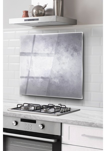 Ocak Arkası Cam Koruyucu Tezgah Ankastre Arkası Koruyucu | Gri Duvar Desenli