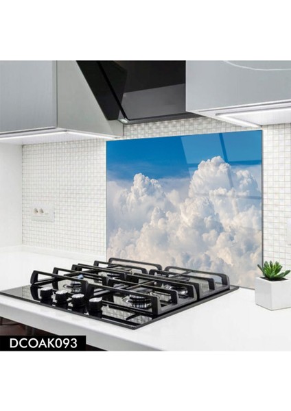 Cam Ocak Arkası Koruyucu | Bulut Desenli