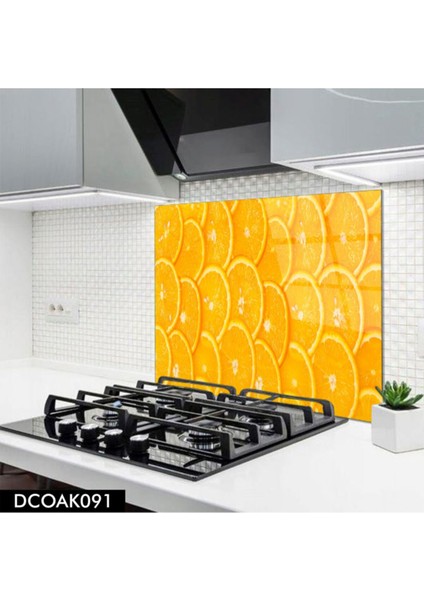Cam Ocak Arkası Koruyucu | Portakal Dilimi Desenli