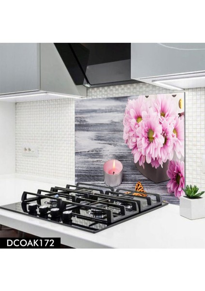 Cam Ocak Arkası Koruyucu | Çiçek Desenli