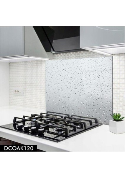 Cam Ocak Arkası Koruyucu | Gri Su Damlası Desenli
