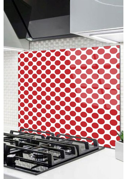 Cam Ocak Arkası Koruyucu Ankastre Arkası Koruyucu | Kırmızı Pötikare