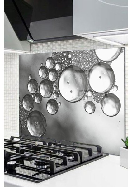 Cam Ocak Arkası Koruyucu Ankastre Arkası Koruyucu | Siyah Desen