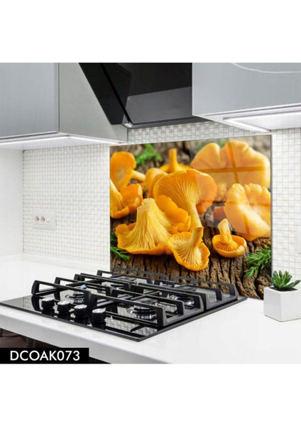 Cam Ocak Arkası Koruyucu | Sarı Mantar Desenli