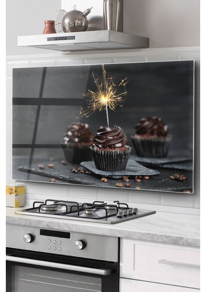 Ocak Arkası Cam Koruyucu Tezgah Ankastre Arkası Koruyucu | Çikolatalı Cupcake