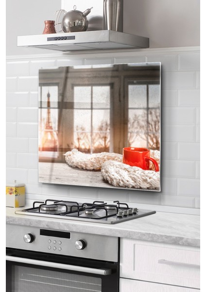 Ocak Arkası Cam Koruyucu Tezgah Ankastre Arkası Koruyucu | Eyfel Kulesi Manzaralı