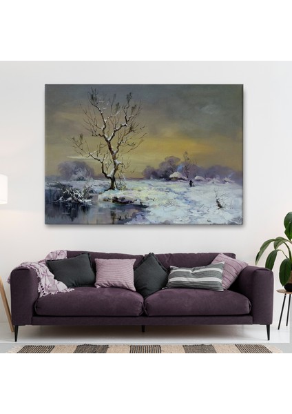 Karla Kaplı Köy Manzarası Duvar Tablosu-3661