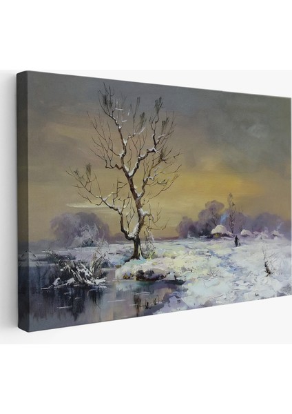 Karla Kaplı Köy Manzarası Duvar Tablosu-3661 fiyatları