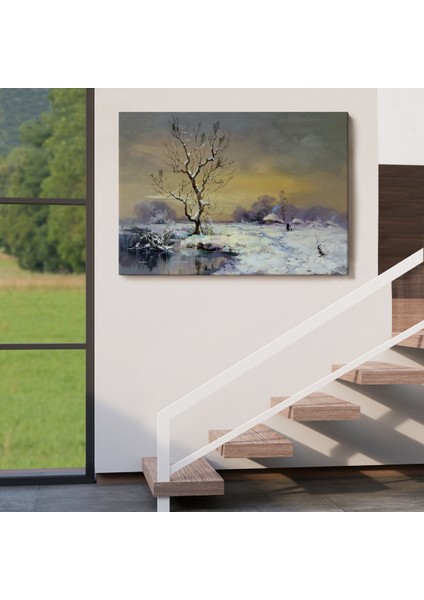 Karla Kaplı Köy Manzarası Duvar Tablosu-3661 indirimleri