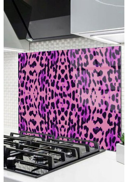 Cam Ocak Arkası Koruyucu Ankastre Arkası Koruyucu | Lila Leopar