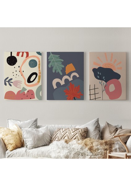 Çağdaş, Modern, Soyut Pastel 3'lü Duvar Tabblo Seti-Aı-9