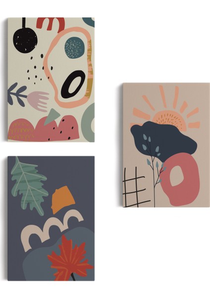 Çağdaş, Modern, Soyut Pastel 3'lü Duvar Tabblo Seti-Aı-9