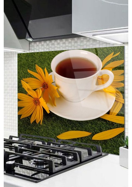 Cam Ocak Arkası Koruyucu Ankastre Arkası Koruyucu | Beyaz Fincan