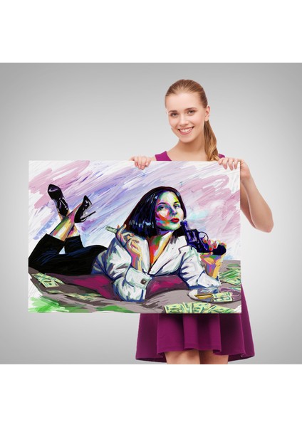 Silahlı Gangster Kız Pop Art Dekoratif Duvar Tablosu-3530
