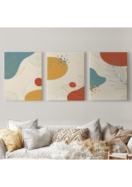 3'lü Tablo Soyut Şekiller Dekoratif Şık ve Modern Duvar Tablo Seti-Be-30