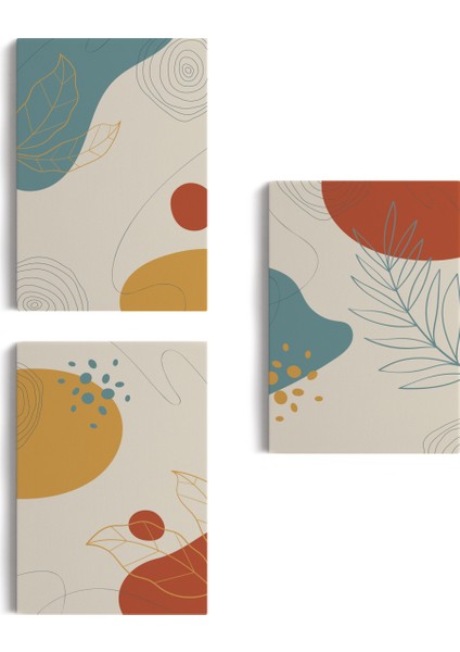 3'lü Tablo Soyut Şekiller Dekoratif Şık ve Modern Duvar Tablo Seti-Be-30 fiyatları