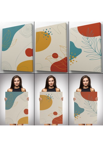 3'lü Tablo Soyut Şekiller Dekoratif Şık ve Modern Duvar Tablo Seti-Be-30 modelleri