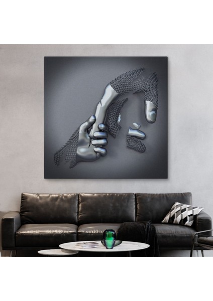 Metalik Efektli 3D Kanvas Poster, Modern Duvar Dekoru, Gümüş Kanvas Tablo-5357