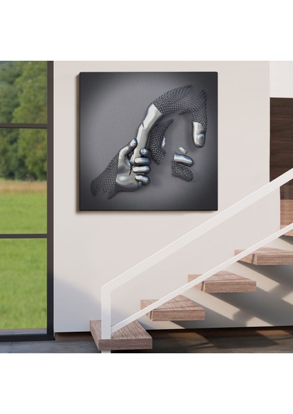 Metalik Efektli 3D Kanvas Poster, Modern Duvar Dekoru, Gümüş Kanvas Tablo-5357 fırsatları