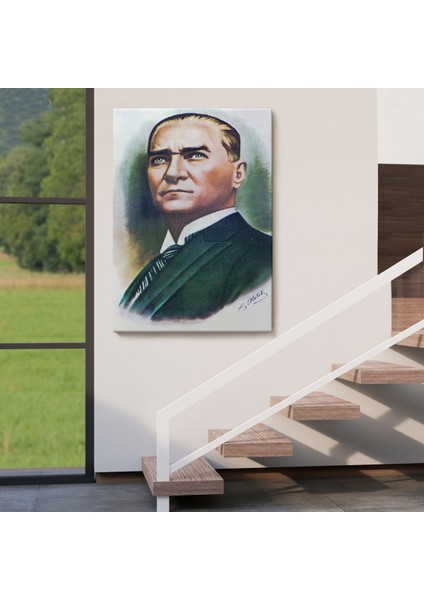 Atatürk Portre Tablosu Mustafa Kemal Atatürk Dikdörtgen Dekoratif Kanvas Tablo-Cr-68