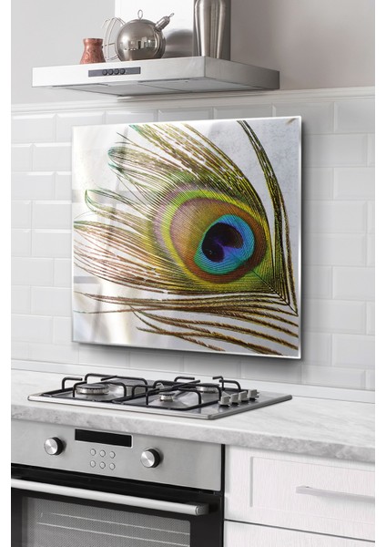 Ocak Arkası Cam Koruyucu Tezgah Ankastre Arkası Koruyucu | Kuş Tüyü Desenli