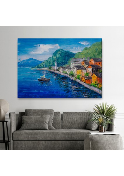 Hallstatt Avusturya Yağlıboya Görünüm Dekoratif Kanvas Duvar Tablosu-3742