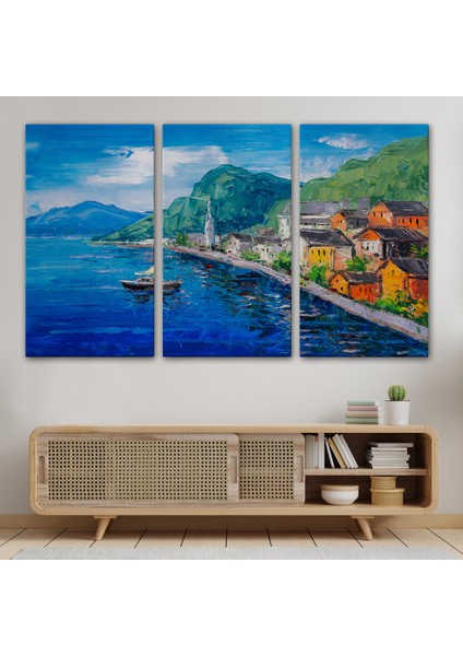 Hallstatt Avusturya Yağlıboya Görünüm Dekoratif Kanvas Duvar Tablosu-3742 modelleri