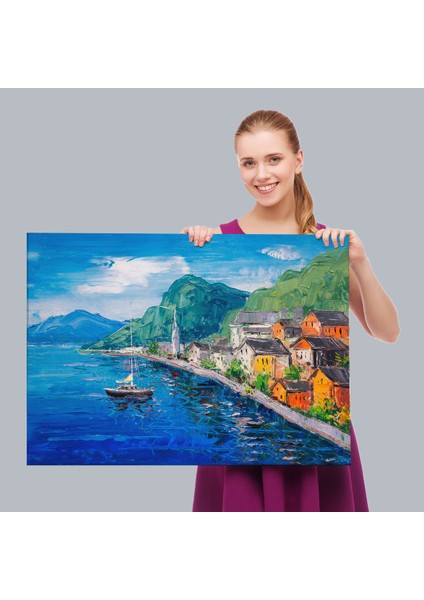Hallstatt Avusturya Yağlıboya Görünüm Dekoratif Kanvas Duvar Tablosu-3742 fırsatları
