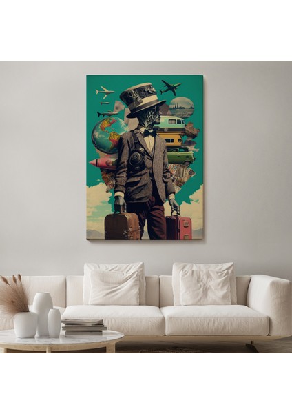 Takım Elbiseli Seyahat Eden Adam Vintage Kanvas Tablo-6323