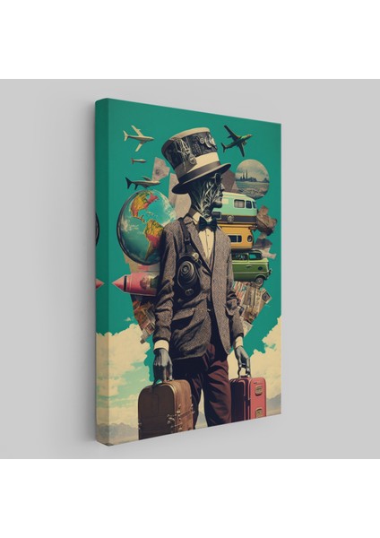Takım Elbiseli Seyahat Eden Adam Vintage Kanvas Tablo-6323