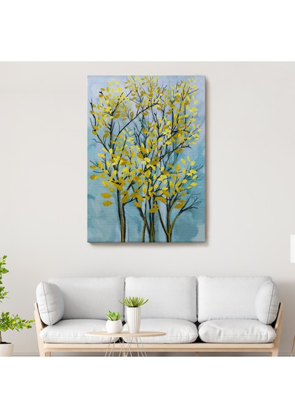 Sarı Yapraklar Soyut Dekoratif Kanvas Tablo-5178