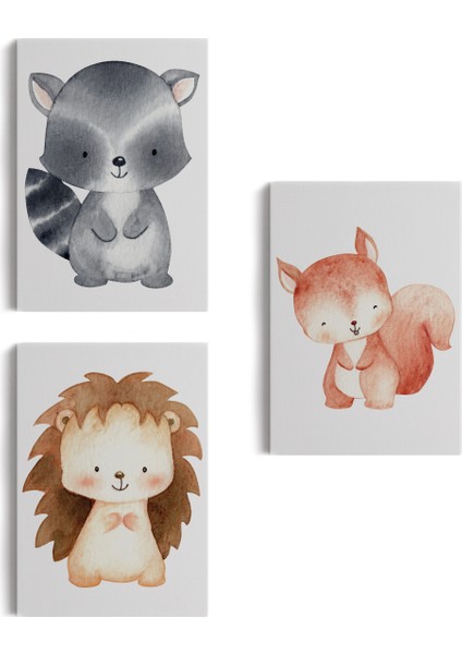 3'lü Tablo Sevimli Üç Hayvan Koleksiyonu Dekoratif Duvar Tablo Seti-Cd-54 fiyatları