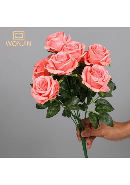 Kırmızı Gül Çiçek Buketi Yapay Pembe Kırmızı Çiçekler Düğün Dekorasyon 9 Kafaları Ipek Çiçekler Sahte Güller Flores Ev Dekor Demet (Yurt Dışından)