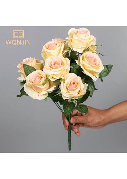 Kırmızı Gül Çiçek Buketi Yapay Pembe Kırmızı Çiçekler Düğün Dekorasyon 9 Kafaları Ipek Çiçekler Sahte Güller Flores Ev Dekor Demet (Yurt Dışından)