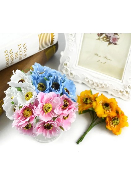 Mavi 1 Demet/6 Adet 4cm Mini Haşhaş Buketi Ipek Yapay Çiçek Düğün Iyilik Kutusu Gül Sahte Çiçekler Dıy Scrapbooking Için (Yurt Dışından)