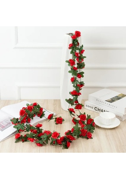 Kırmızı 2.2 Metre Gül Yapay Çiçekler Noel Çelenk Düğün Ev Odası Dekorasyon Için Bahar Sonbahar Bahçe Dıy Sahte Bitki Asma (Yurt Dışından)