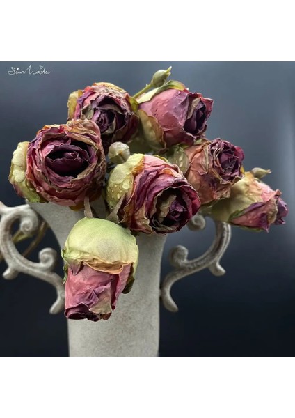 Vintage Turuncu Sunmade 3 Kafaları Kurutulmuş Görünümlü Vintage Güller Ipek Yapay Çiçekler Ev Düğün Dekor Kırmızı Gül Güz Decore Flores Artificales (Yurt Dışından) modelleri