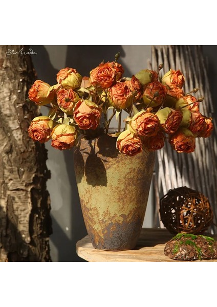 Vintage Turuncu Sunmade 3 Kafaları Kurutulmuş Görünümlü Vintage Güller Ipek Yapay Çiçekler Ev Düğün Dekor Kırmızı Gül Güz Decore Flores Artificales (Yurt Dışından) indirimleri