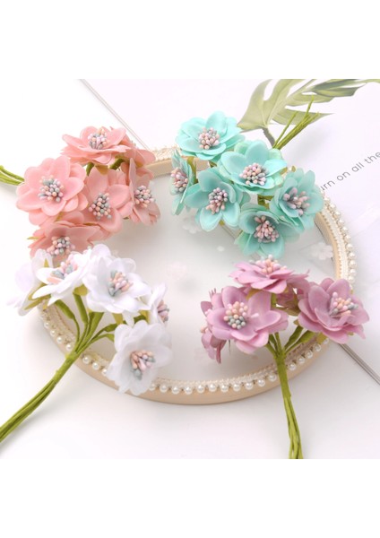 Beyaz 1 Demet-6pcs 6 Adet/1 Demet Mini Gül Buketi Yapay Ipek Çiçekler Düğün Dekorasyon Için Dıy Scrapbooking Çelenk Hediye Zanaat Sahte Çiçek (Yurt Dışından)